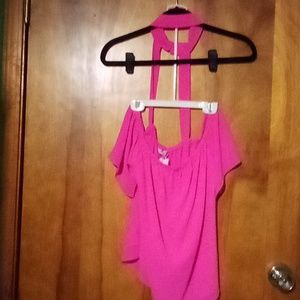 Naked zebra short sleeve top with self scarf